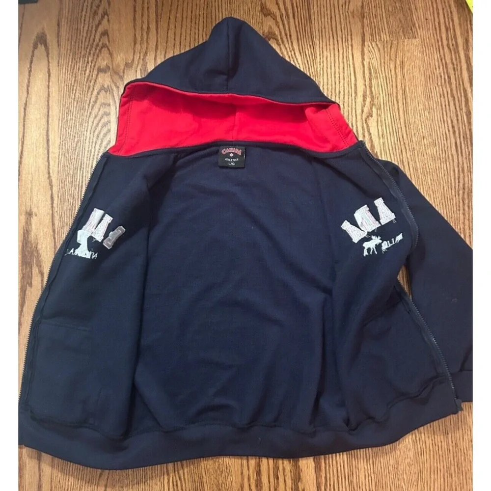 Canada Niagra Falls Zip Up Hoodie Size L Red Lined Hood Moose Graphic Youth